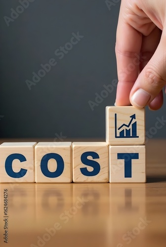 Cost Reduction Concept: Wooden Blocks with Graph and Coin