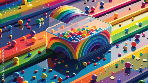 Bright abstract pattern of colorful plastic pipes and straws for a fun birthday party decoration