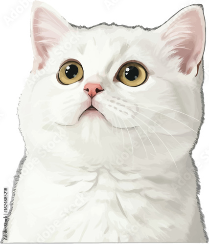 Captivating portrait of a white British Shorthair cat with golden eyes, expressing curiosity and innocence, a delightful feline illustration of domestic animal