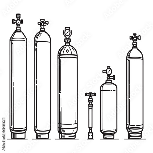oxygen cylinders hospital supply medical gas container outline vector.eps