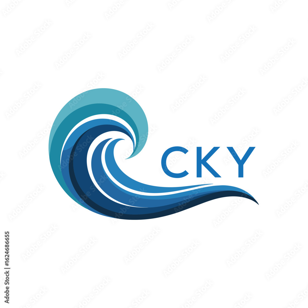 Naklejka premium CKY Abstract Wave Logo with Blue Gradient and Modern Typography, CKY Later Logo, Creative Ocean Wave Logo Design with CKY Text. 