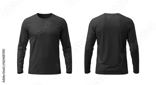 Mockup Long Sleeve Black Shirt Front and Back View on Transparent Background