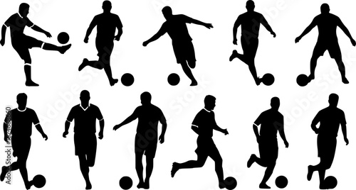 Group of soccer players isolated vector silhouettes. Set of european football ink drawings