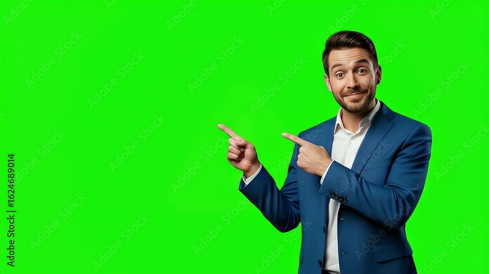 Business Professional Pointing to Side on Green Screen Business Professional Pointing to Side on Green Screen