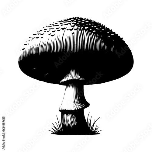 Black and White Mushroom Illustration.