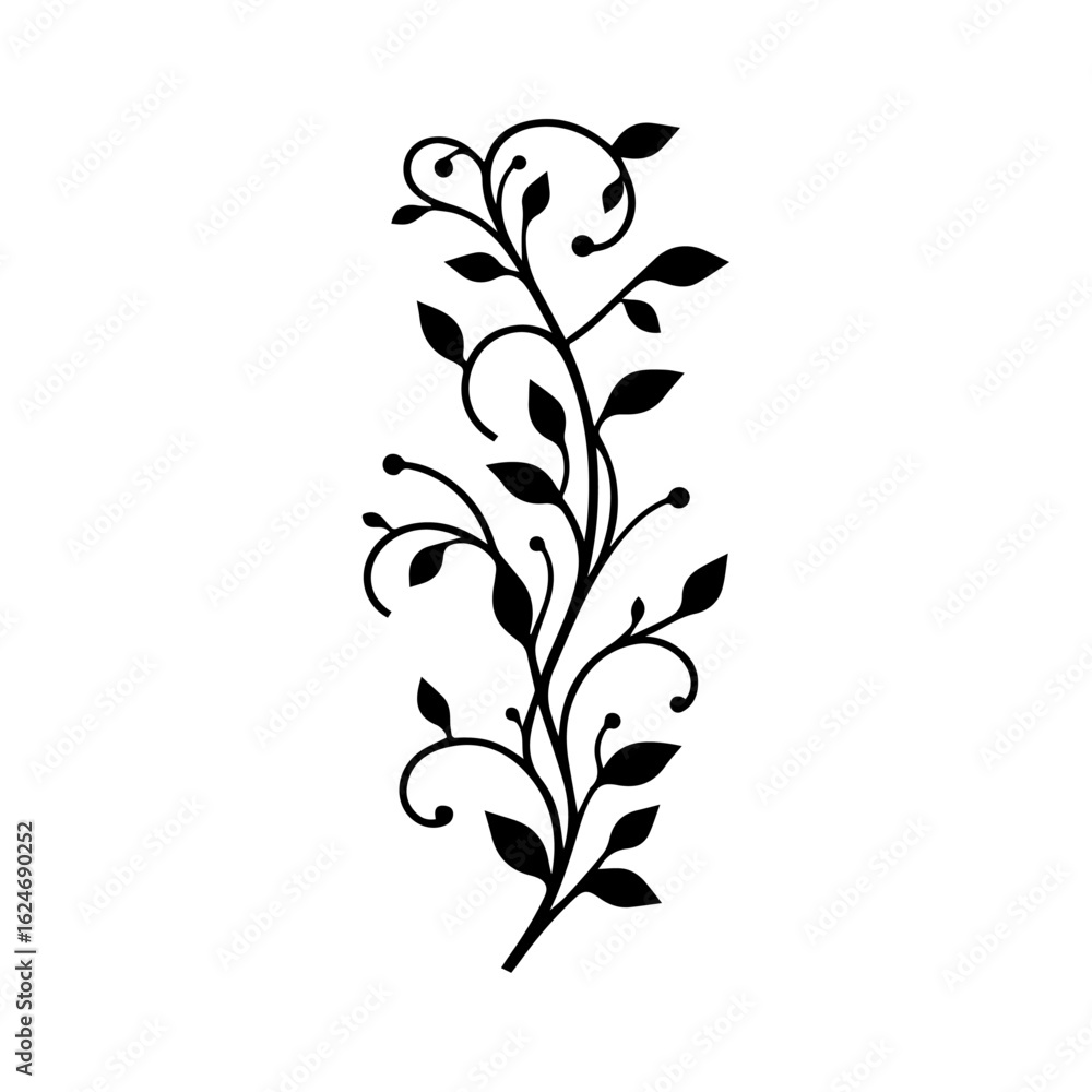 Black Silhouette of a Delicate Floral Vine. Black Silhouette of a Delicate Floral Vine.