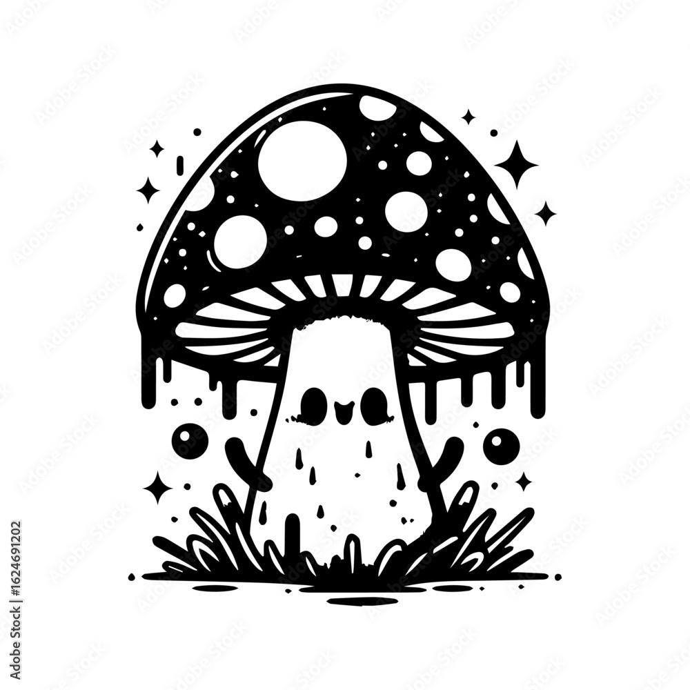 Cute Spooky Mushroom Ghost Character Illustration. Cute Spooky Mushroom Ghost Character Illustration.
