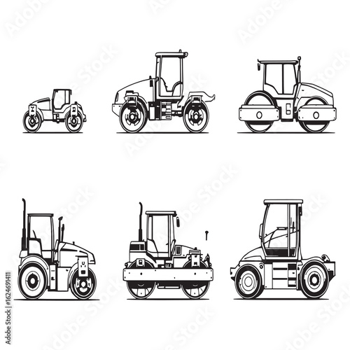 road rollers construction heavy machinery line art vector illustration.eps