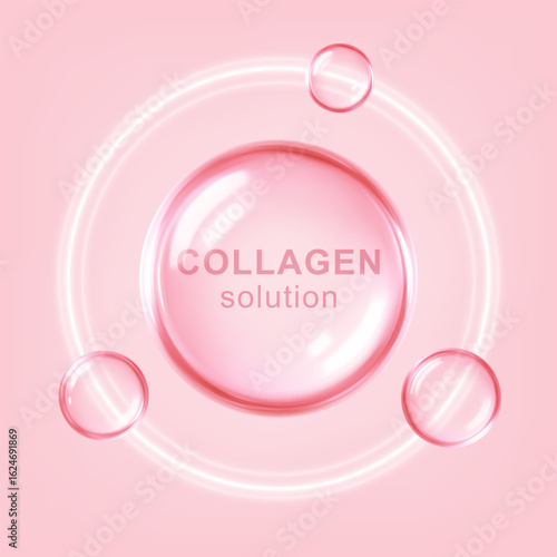 Collagen solution. Collagen serum or essence drops. Medical and scientific concepts. Skin care cosmetics solution. Vector illustration