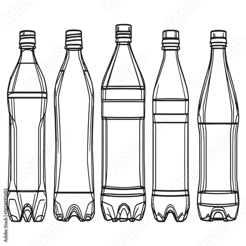 Set of plastic bottle drawings in line style.eps