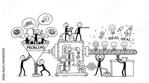 Business team working on a problemsolving and idea generation machine