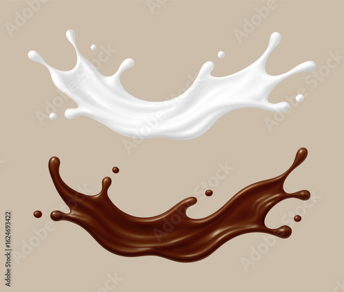 Milk and chocolate splash waves. Vector illustration