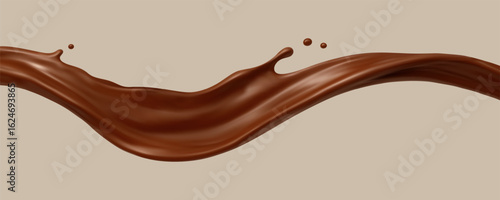 Realistic chocolate splash wave. Dessert and confectionery concept. Vector illustration