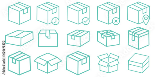 Box icon. Delivery package vector set. Shipping cardboard parcel sign. Empty packing symbol . Package delivery, shipping related line icon set. Cube line editable icon set. editable stroke. vector