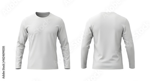 Mockup White Long Sleeve Shirt Mockup Template Front and Back View Isolated on Transparent Background for Clothing Apparel and Design Needs