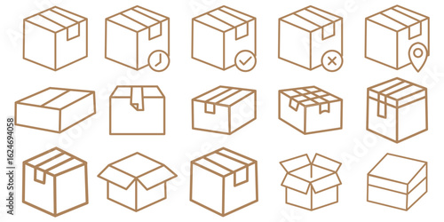 Box icon. Delivery package vector set. Shipping cardboard parcel sign. Empty packing symbol . Package delivery, shipping related line icon set. Cube line editable icon set. editable stroke. vector
