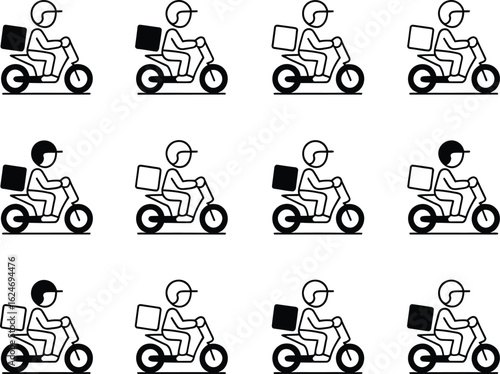 Collection of cartoon delivery riders on scooters in various poses