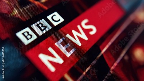 Close up of BBC News on a Red Digital Screen Display