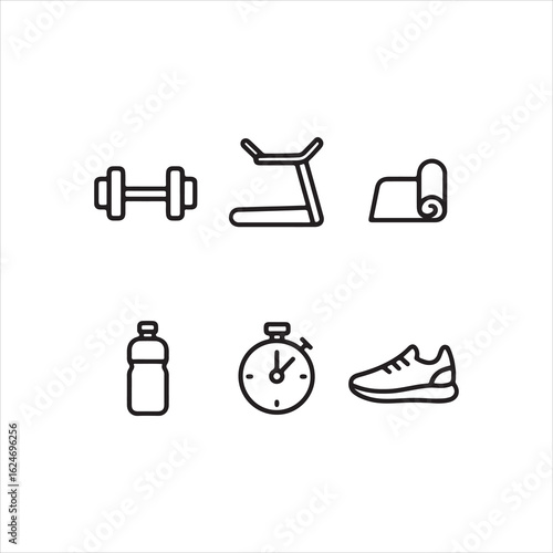 Vector flat fitness and health icons set for web design with illustration of medical signs