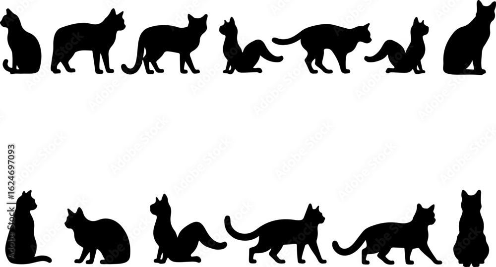 Fototapeta premium Whimsical Black Cat Silhouette Collection – 24 Unique Feline Poses