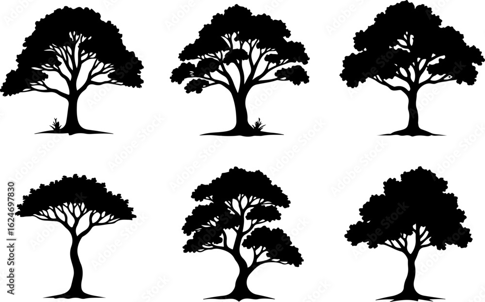 Fototapeta premium Majestic Tree Silhouette Collection – 7 Elegant Nature Designs