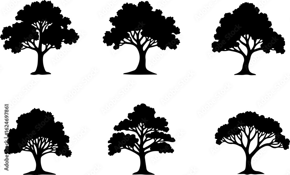 Fototapeta premium Majestic Tree Silhouette Collection – 7 Elegant Nature Designs