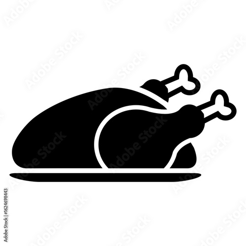 Icono con silueta de pavo o pollo asado en bandeja para cena de Navidad o para el Día de acción de gracias