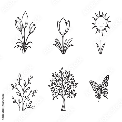 spring awakening delicate floral line art vector design.eps