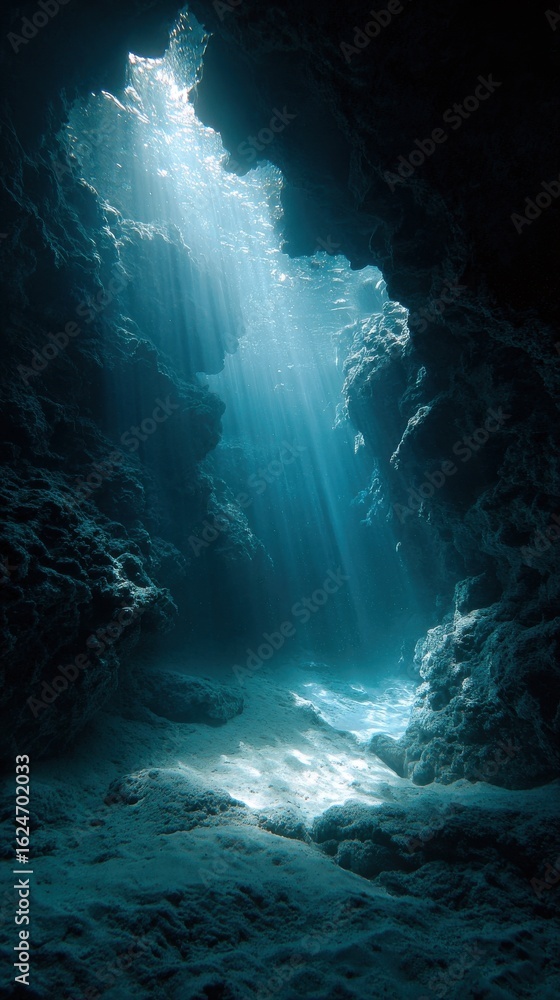 Obraz premium Sunlight Streams Through Underwater Cave