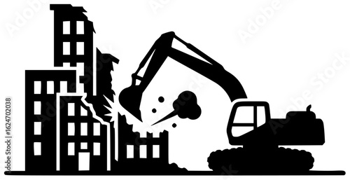 Excavator digging deep into the earth and moving heavy rocks lifting large trees clearing land for construction demolishing old buildings excavating minerals digging trenches for pipes removing snow 
