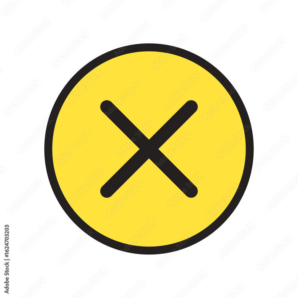 Fototapeta premium Cross mark icon in a yellow circle