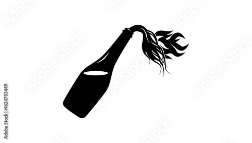 Molotov Cocktail symbol, black isolated silhouette