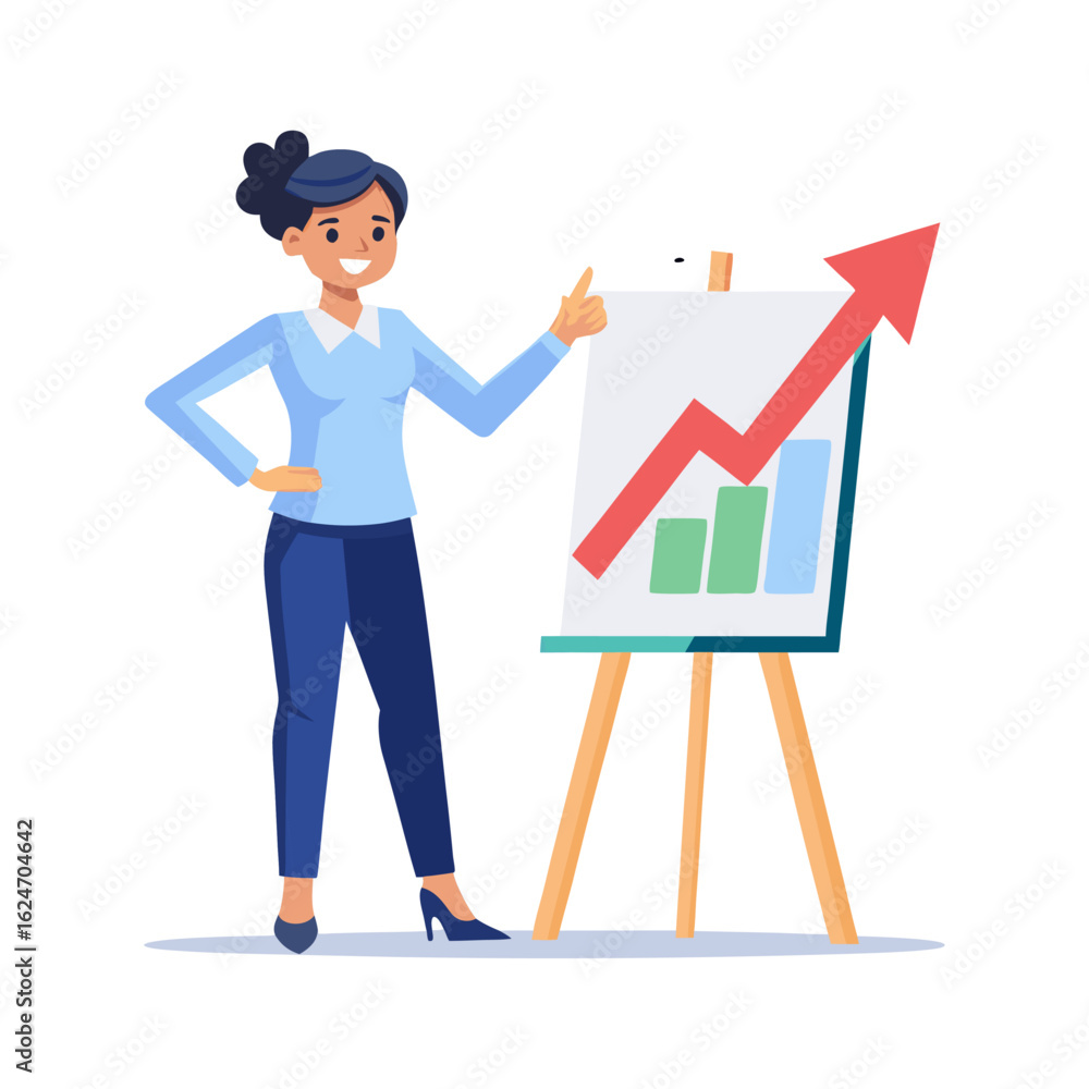 Confident Business Woman Showing Upward Arrow on Board, Symbolizing Growth, Success, Progress, and Financial Achievement in Corporate Environment Confident Business Woman Showing Upward Arrow on Board, Symbolizing Growth, Success, Progress, and Financial Achievement in Corporate Environment