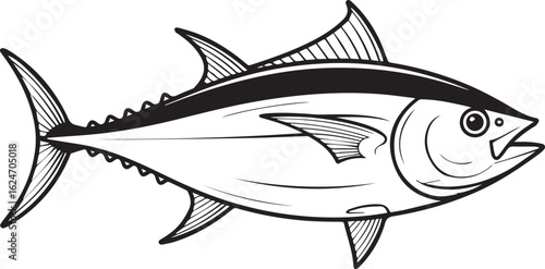 realistic tuna fish vector illustration for seafood branding, fishing icons, ocean wildlife and culinary use