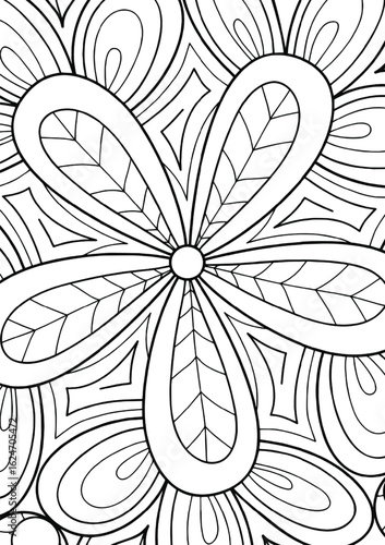 Coloring Book Kids Intricate floral mandala pattern with leaf details for stress relief and creative coloring activity for relaxation and artistic expression
