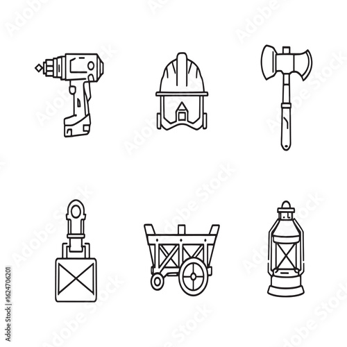 Vector illustration of surface mining machines in outline.eps