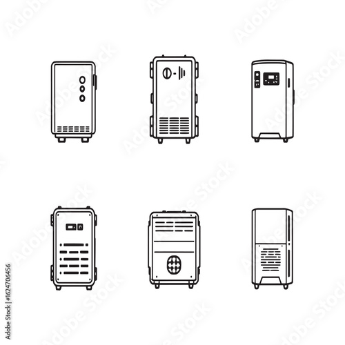 vector line art drawing of solar inverter system setup.eps