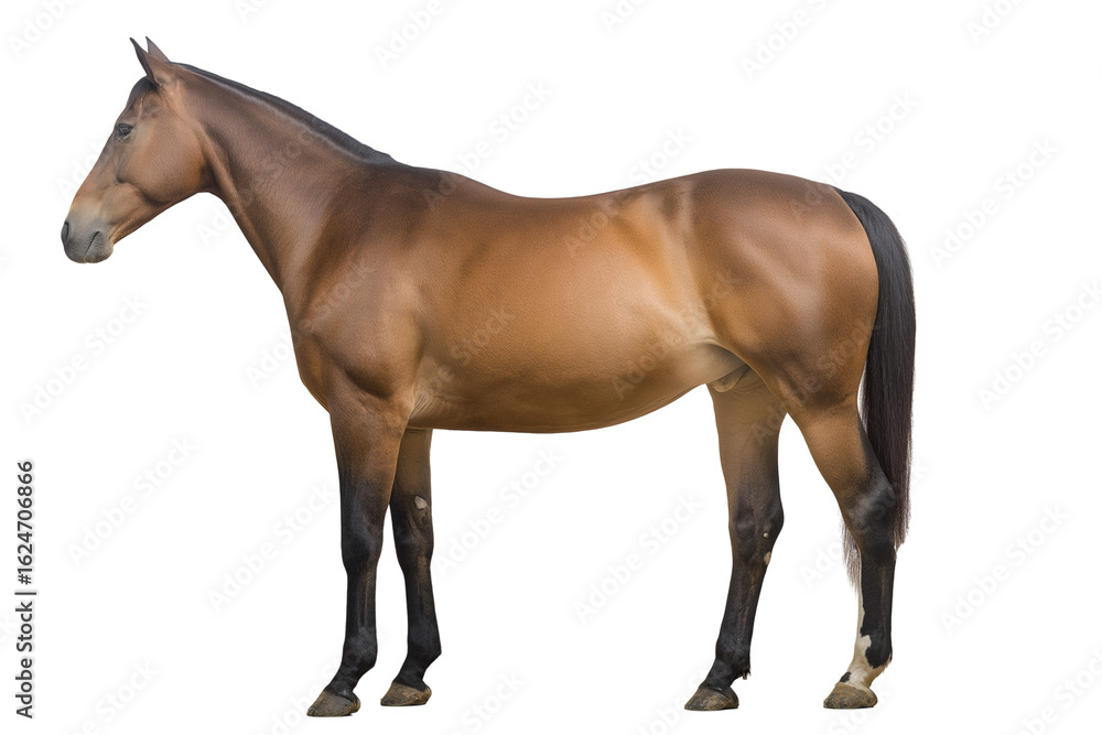 Obraz premium Horse in profile standing calmly, full body visible, no shadows, ultra-clean studio isolation
