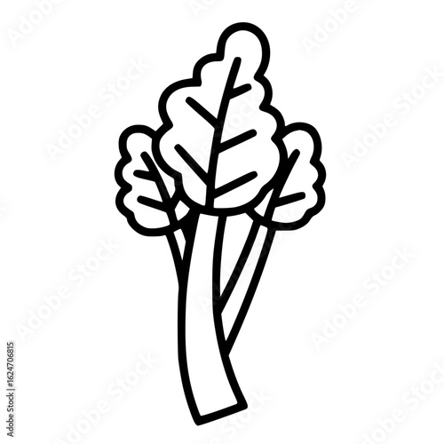 Simple vector icon of Rhubarb plant, minimalist design, black on white background, botanical illustration