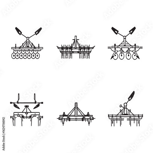 Vintage hand drawn plough equipment black outline sketch.eps