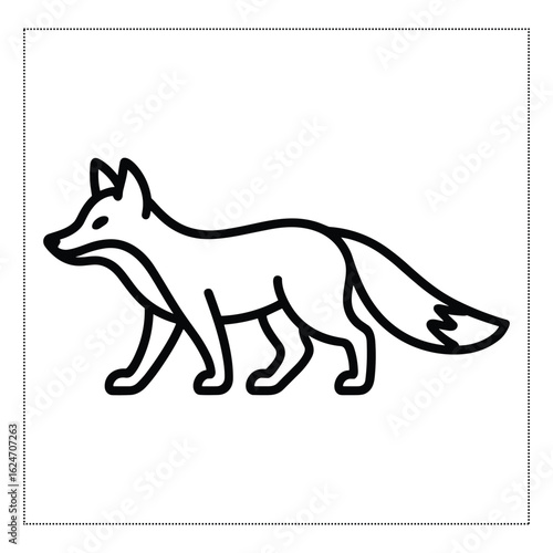 A Black color Animal Walking Fox Outline Vector silhouette Set