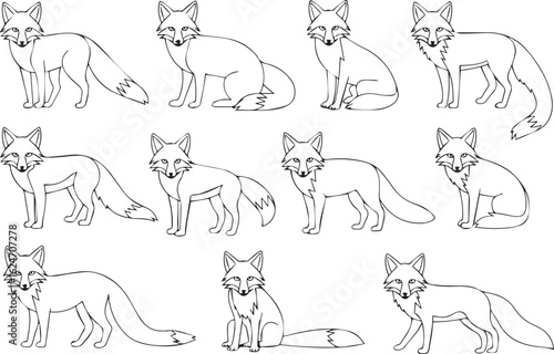 cute playful fox illustrations collection clean line art silhouettes for nursery wall art craft decals and web design
