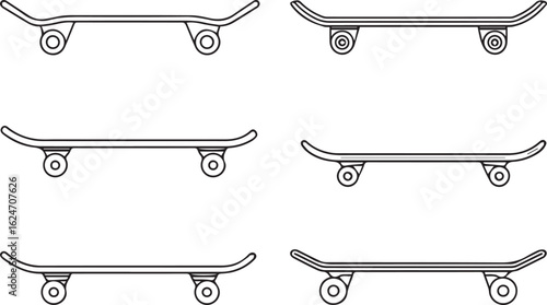 professional vector of multiple skateboards ideal for digital design, outdoor sports and creative graphic content