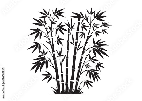bamboo with leaves logo silhouette vector, bamboo tree illustration design vector, silhouette of bamboo plants, bamboo stems with leaves logo vector silhouette on white background