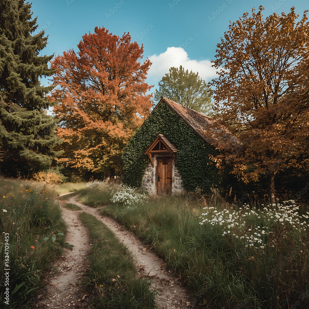 house in autumn forest house in autumn forest