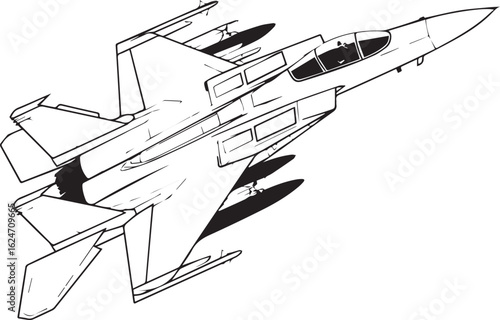 modern fighter jet vector illustration aerial military aircraft detailed line art graphic design element