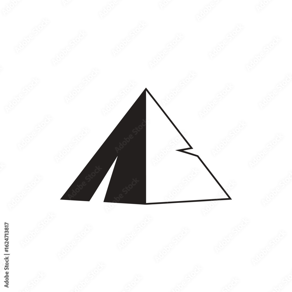 Minimalist Tent Icon: Half Solid, Half Outline, Camping Symbol Minimalist Tent Icon: Half Solid, Half Outline, Camping Symbol