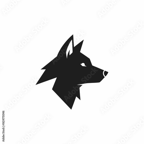 Stylized Black Wolf Head Profile with Sharp Geometric Features