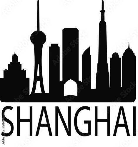 Vector illustration of shanghai cityscape skyline modern architecture silhouette isolated