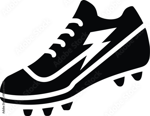 Vector illustration of black  silhouette of a soccer cleat with lightning bolt silhouette isolated